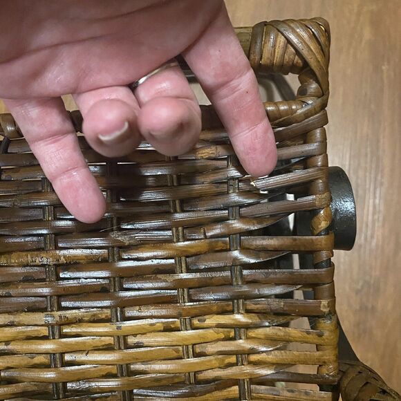 Wicker Rattan Bamboo Cane Wrought Iron Vintage Towel Magazine Rack MCM Bohemian - Picture 3 of 16